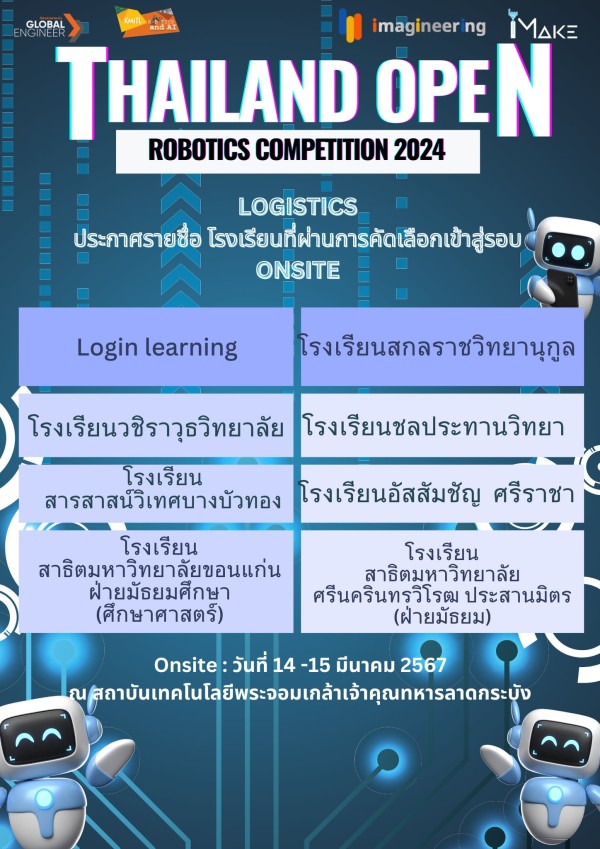 ประชาสัมพันธ์ Thailand Open Robotics Competition 2024 (LOGISTICS)